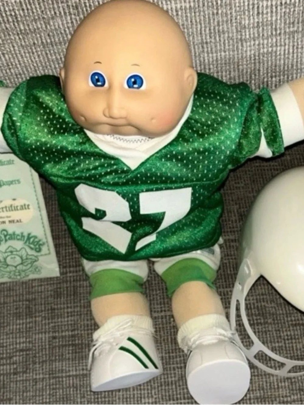 Cabbage Patch Kids wearing Green Football outfits  with Helmet
